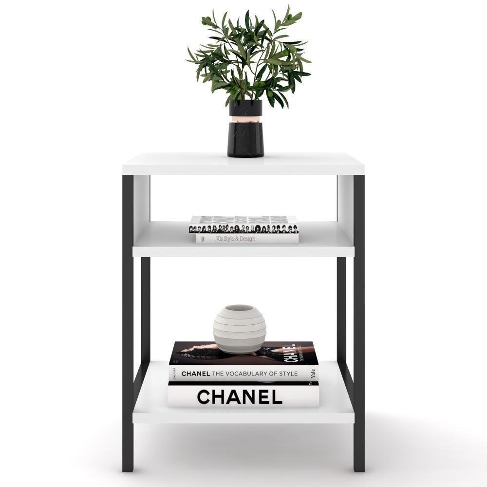 Mesa De Cabeceira Estilo Industrial Plaza L03 Branco - Mpozenato - 6