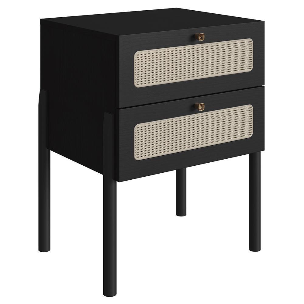 Mesa De Cabeceira Com 2 Gavetas Pés Madeira Arlo A10 Nero/preto - Mpozenato - 1