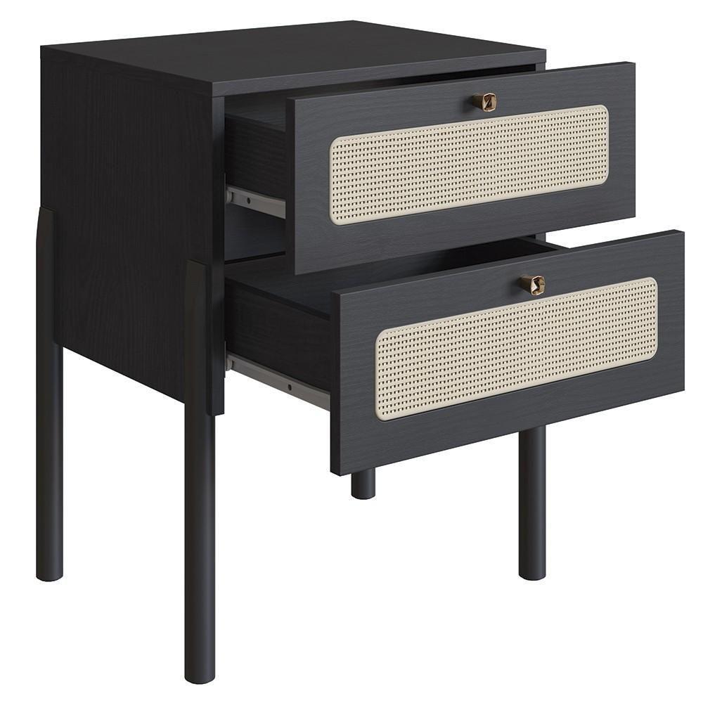 Mesa De Cabeceira Com 2 Gavetas Pés Madeira Arlo A10 Nero/preto - Mpozenato - 5