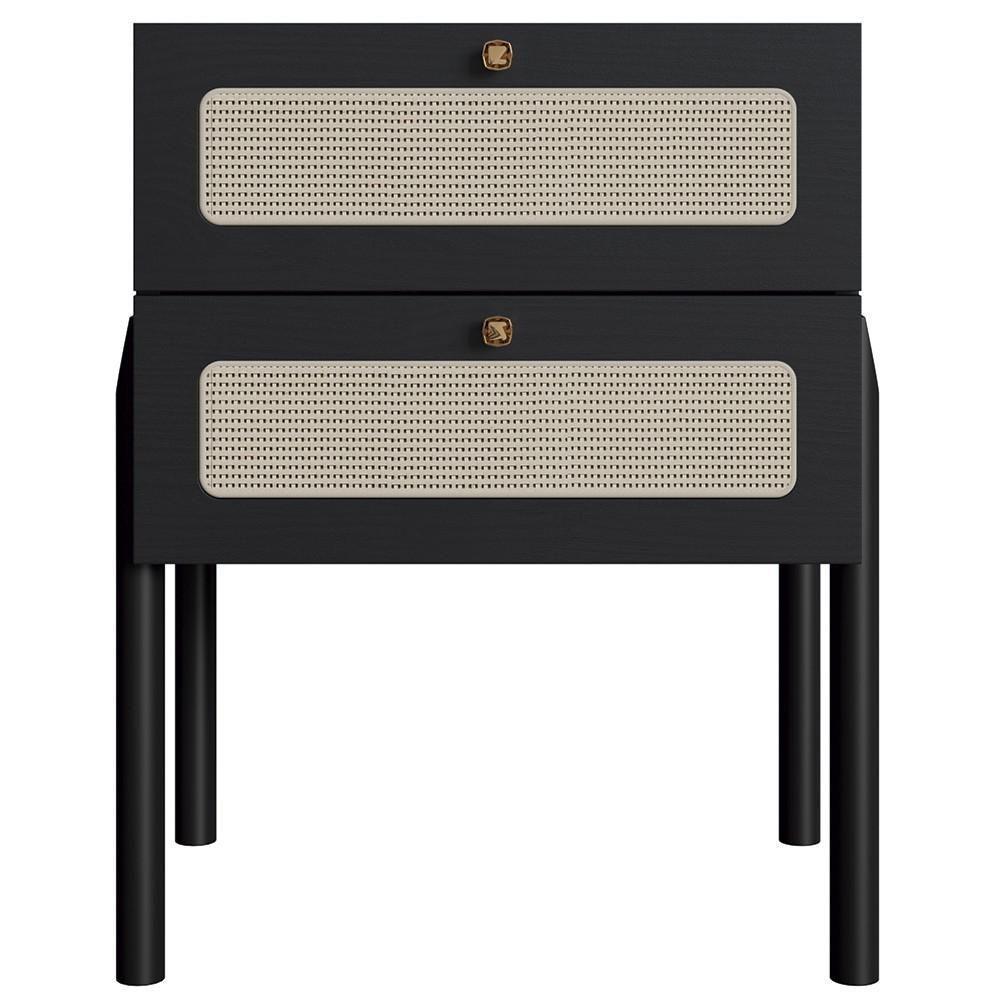 Mesa De Cabeceira Com 2 Gavetas Pés Madeira Arlo A10 Nero/preto - Mpozenato - 6