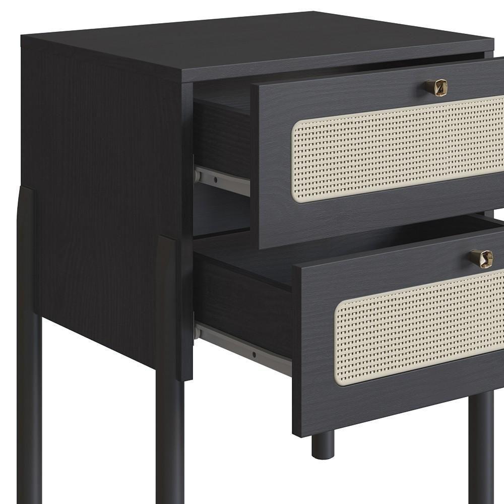Mesa De Cabeceira Com 2 Gavetas Pés Madeira Arlo A10 Nero/preto - Mpozenato - 7