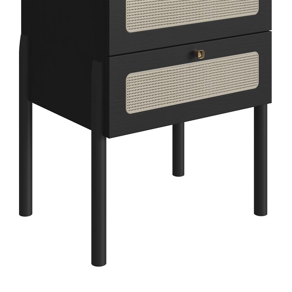 Mesa De Cabeceira Com 2 Gavetas Pés Madeira Arlo A10 Nero/preto - Mpozenato - 8