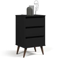 Mesa De Cabeceira Pés Retrô 3 Gavetas 43cm Wood Preto - Ej Móveis - 1