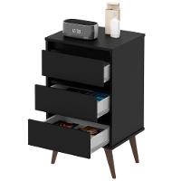 Mesa De Cabeceira Pés Retrô 3 Gavetas 43cm Wood Preto - Ej Móveis - 2