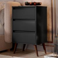 Mesa De Cabeceira Pés Retrô 3 Gavetas 43cm Wood Preto - Ej Móveis