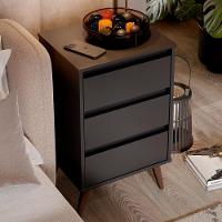 Mesa De Cabeceira Pés Retrô 3 Gavetas 43cm Wood Preto - Ej Móveis - 8