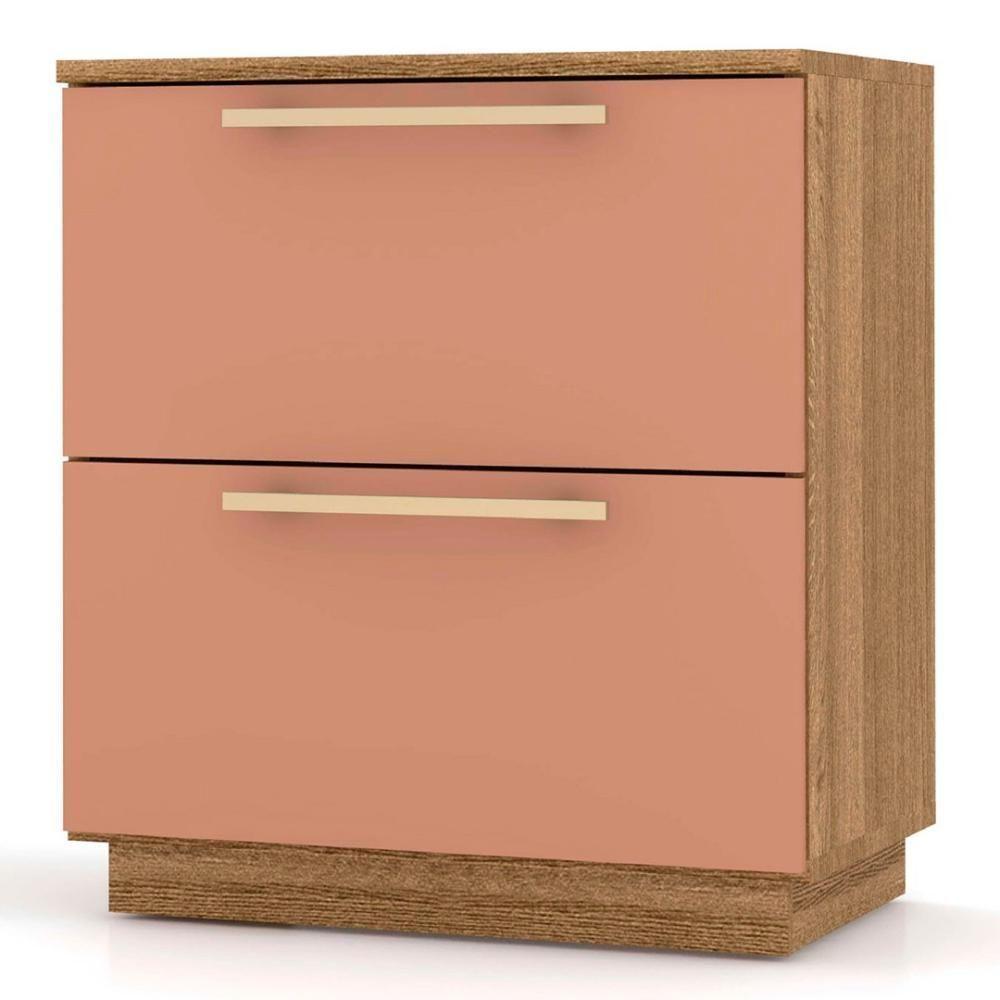 Mesa De Cabeceira 2 Gavetas 50cm Dubai Nature/camarim - Vila Rica - 1