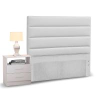 Cabeceira Cama Box Solteiro 90cm Greta Corano Branco E 1 Mesa De Cabeceira Flex Branco - Mpozenato - 1