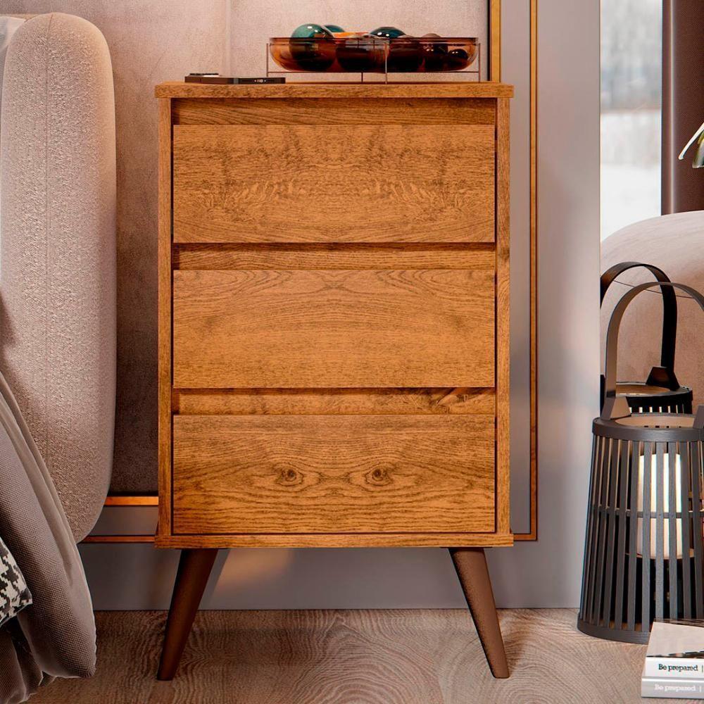 Mesa De Cabeceira Pés Retrô 3 Gavetas 43cm Wood Freijó - Ej Móveis - 5