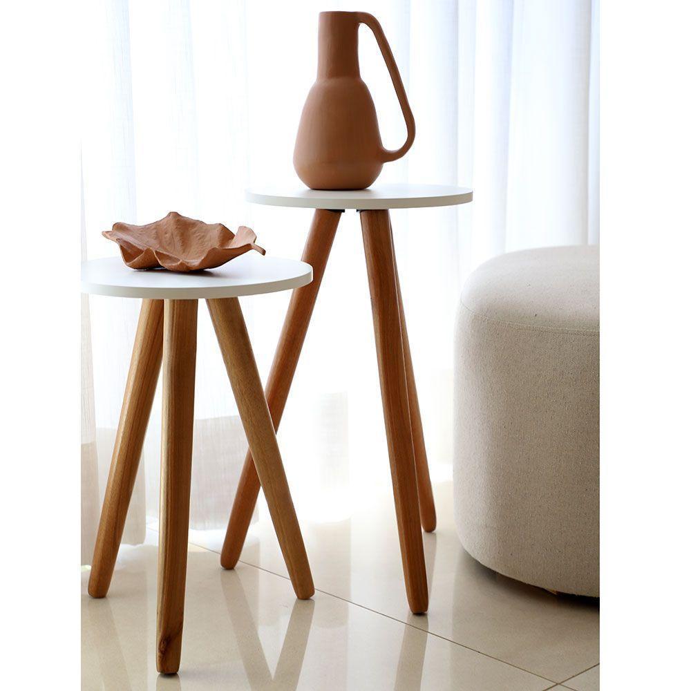 Conjunto Médio Mesa Lateral De Canto Tripé Branco - 3