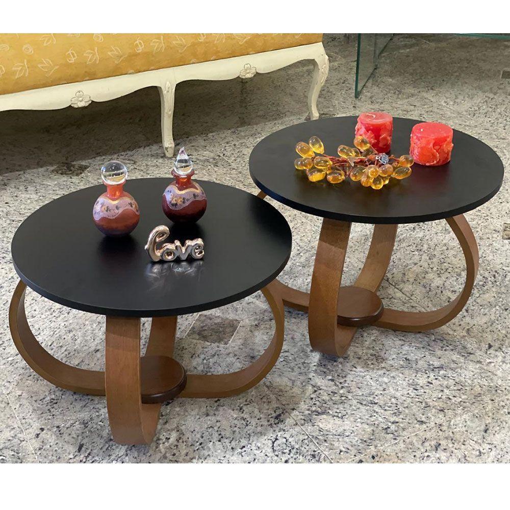 Conjunto Mesa De Centro E Lateral Pés Cebola Espelhada Preto - 3