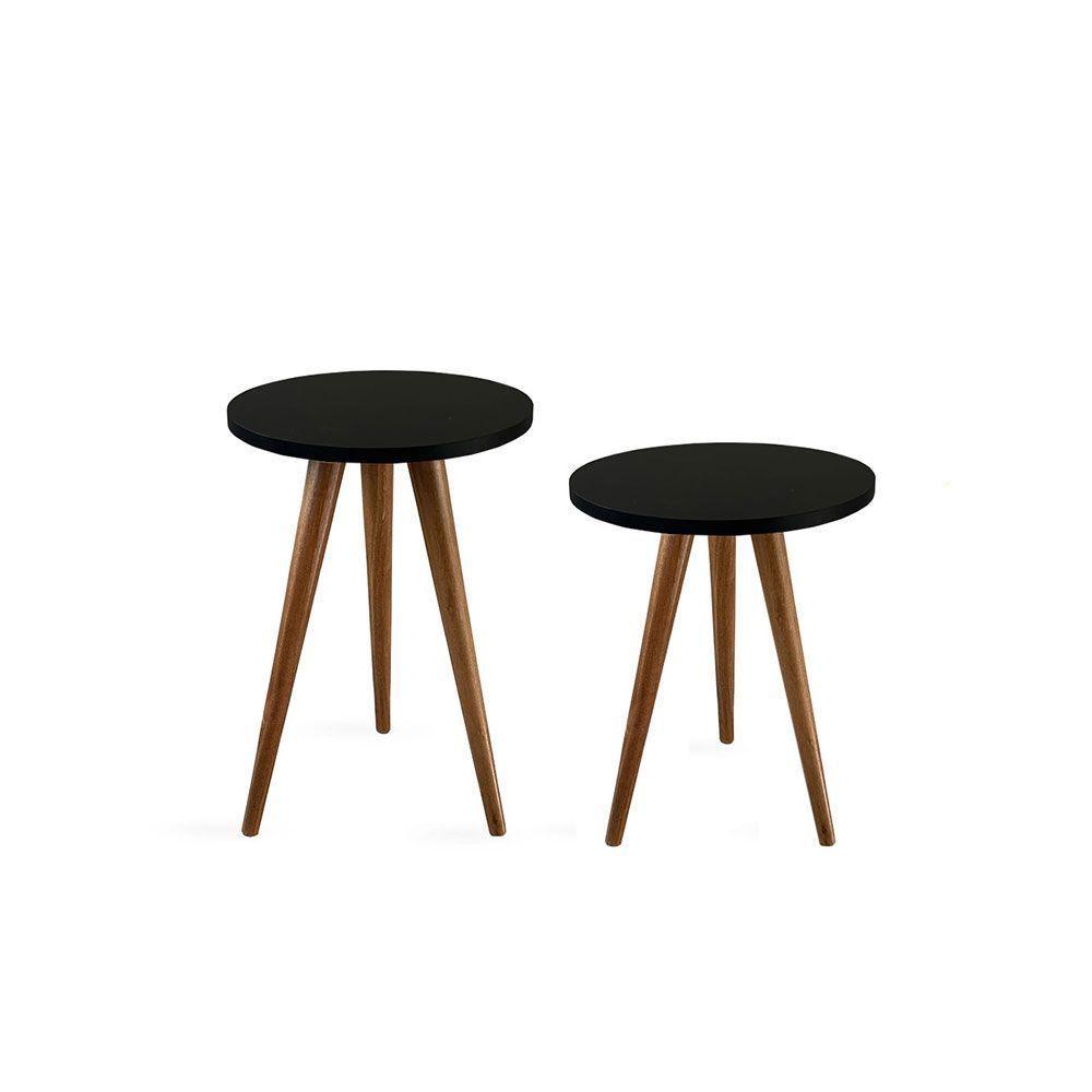 Conjunto Médio Mesa Lateral De Canto Tripé Preto - 1