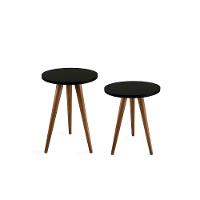 Conjunto Médio Mesa Lateral De Canto Tripé Preto - 1