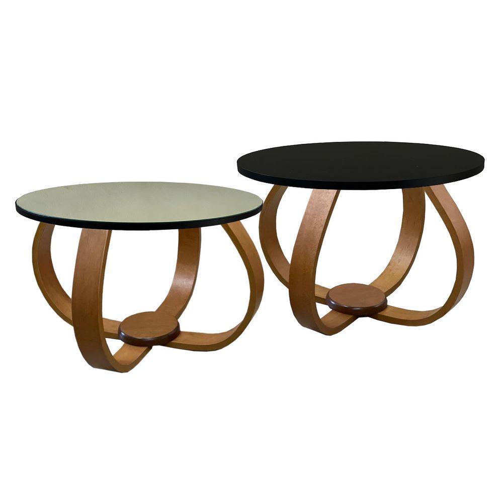 Conjunto Mesa De Centro E Lateral Pés Cebola Composê Espelhada Preto - 1