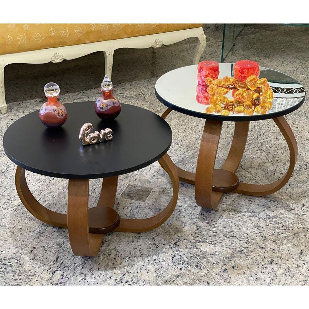 Conjunto Mesa De Centro E Lateral Pés Cebola Composê Espelhada Preto - 3