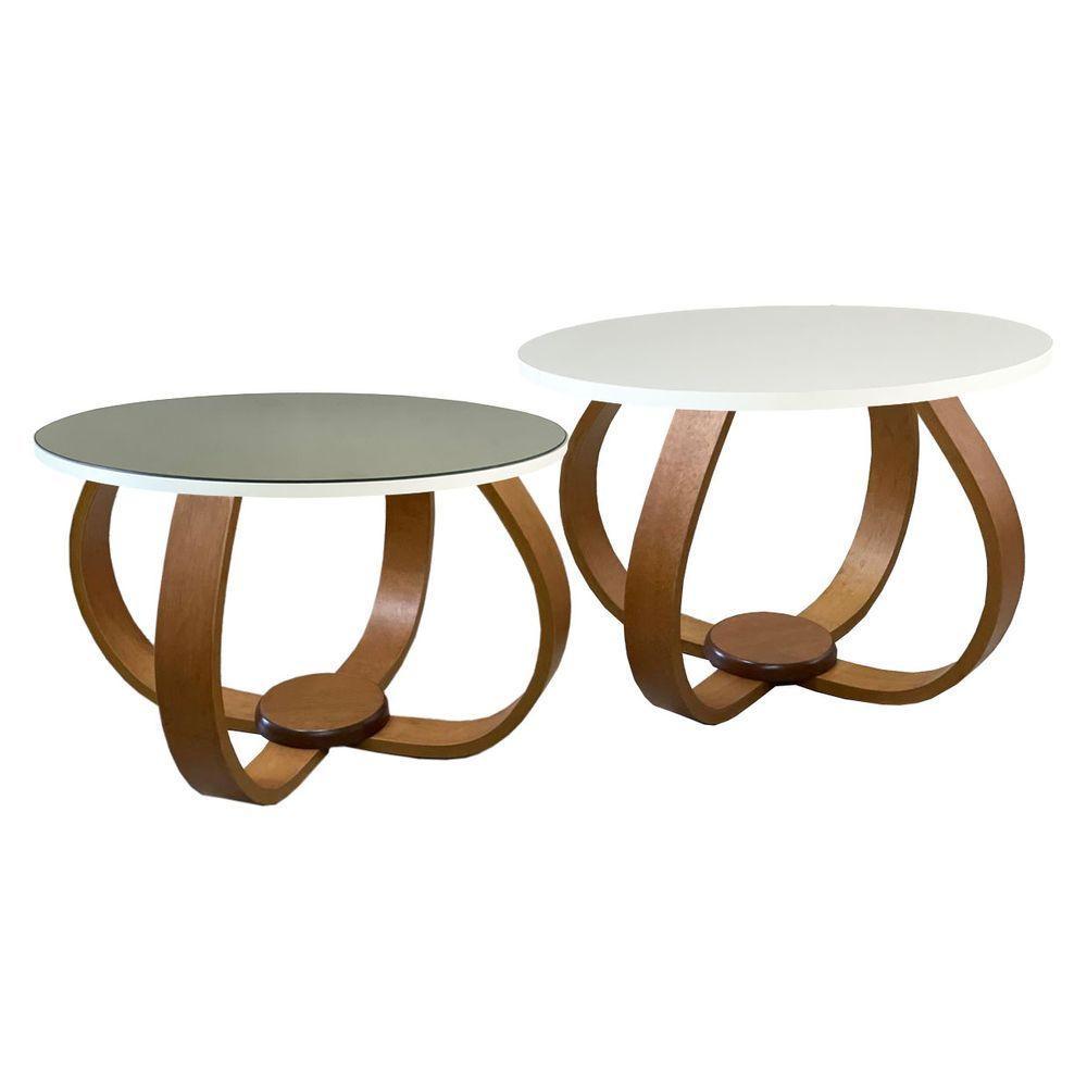 Conjunto Mesa De Centro E Lateral Pés Cebola Composê Espelhada Branco - 1