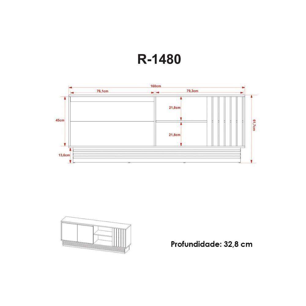 Estante P- Sala Até 65 Pol Pa2914-r1480 Ripado C- 2 Portas 160x102cm Natural-palha - Tecno Mobili - 8