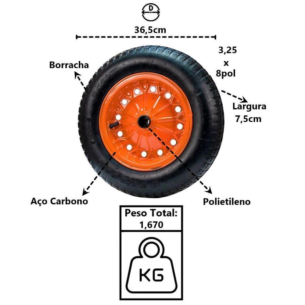 Roda Completa Carrinho De Mão Aço Carbono 8pol 45 50 E 60l - 2