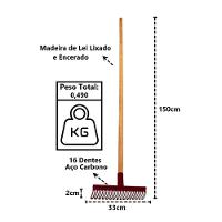 Rastelo 16 Dentes Aço Carbono Cabo Madeira Pra Limpeza 150cm - 2