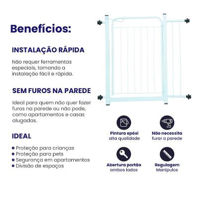 Portão Segurança Pet Grade Proteção 68cm Cães Bebês Gudim