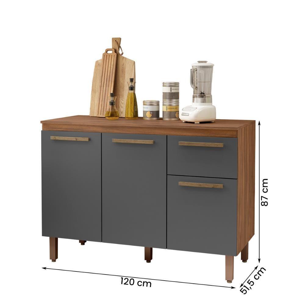 Balcão Cozinha Pop 120 Cm Com Tampo 3 Portas E 1 Gaveta Freijó/chumbo/freijó - 3