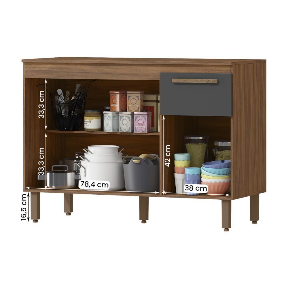 Balcão Cozinha Pop 120 Cm Com Tampo 3 Portas E 1 Gaveta Freijó/chumbo/freijó - 4