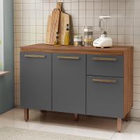 Balcão Cozinha Pop 120 Cm Com Tampo 3 Portas E 1 Gaveta Freijó/chumbo/freijó - 1