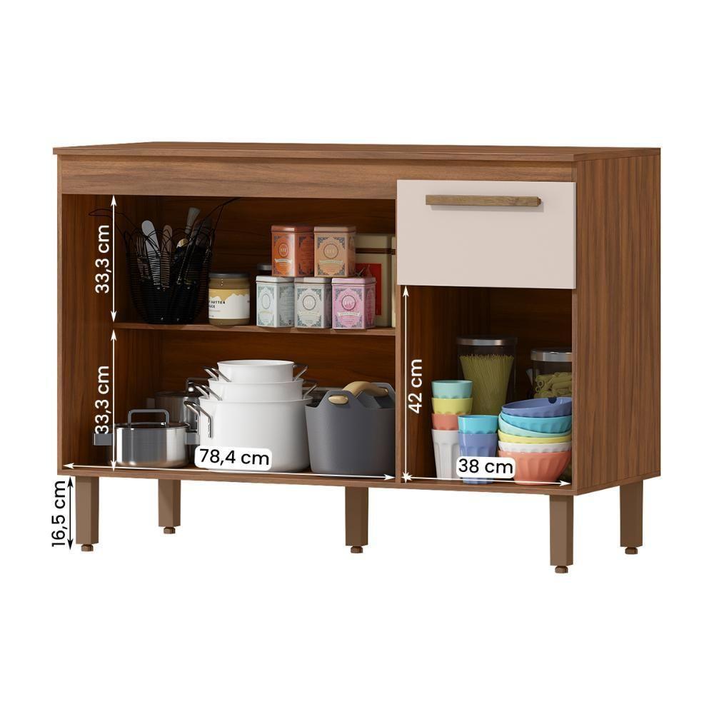 Balcão Cozinha Pop 120 Cm Com Tampo 3 Portas E 1 Gaveta Freijó/baunilha/freijó - 3