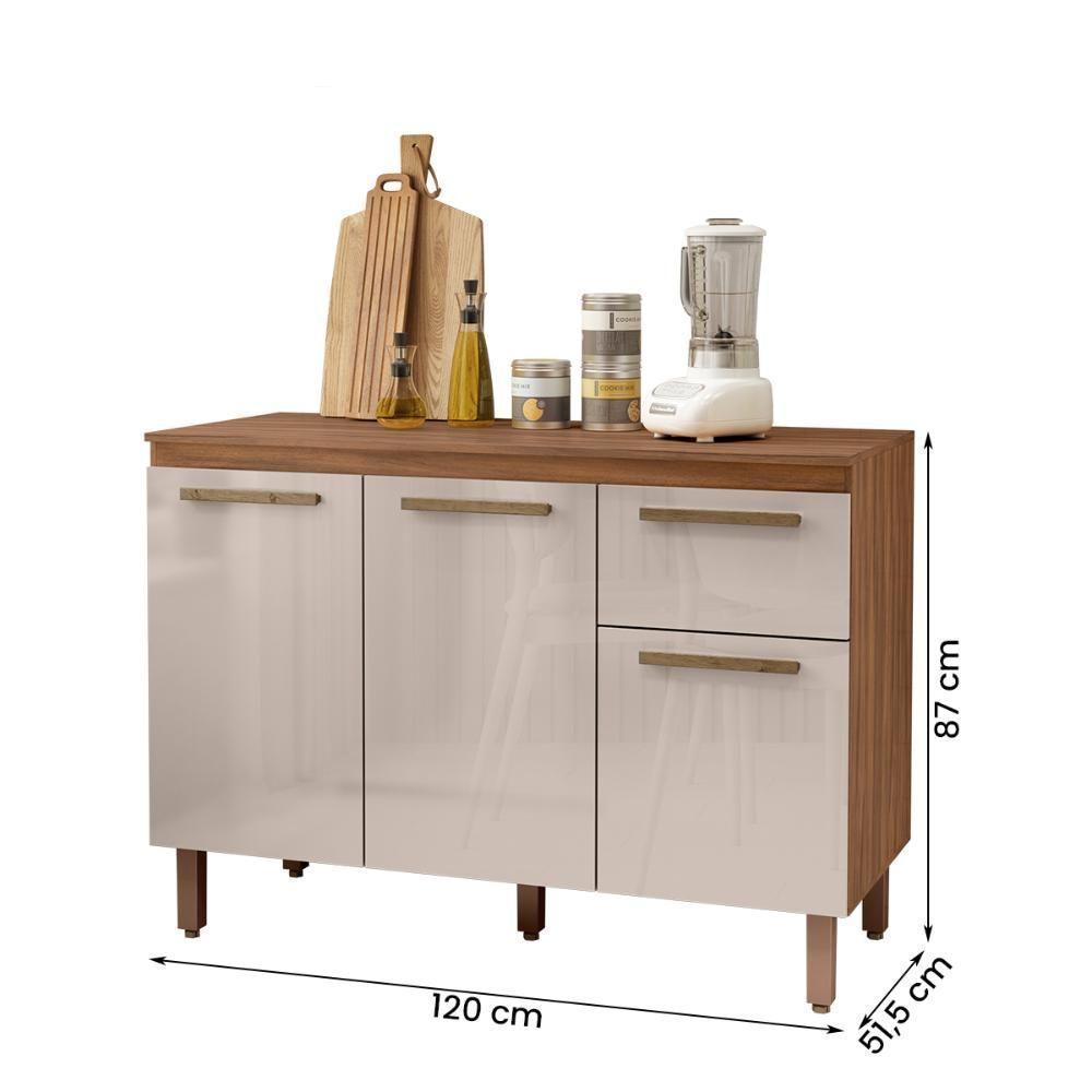 Balcão Cozinha Pop 120 Cm Com Tampo 3 Portas E 1 Gaveta Freijó/baunilha/freijó - 4
