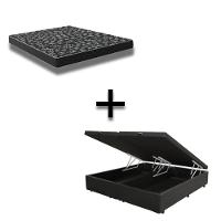 Cama Box Baú Casal 138 Bipartido Tecido Sintético Preto Com Colchão Espuma D20 - Tampo Preto Bello Box 12cm - 1