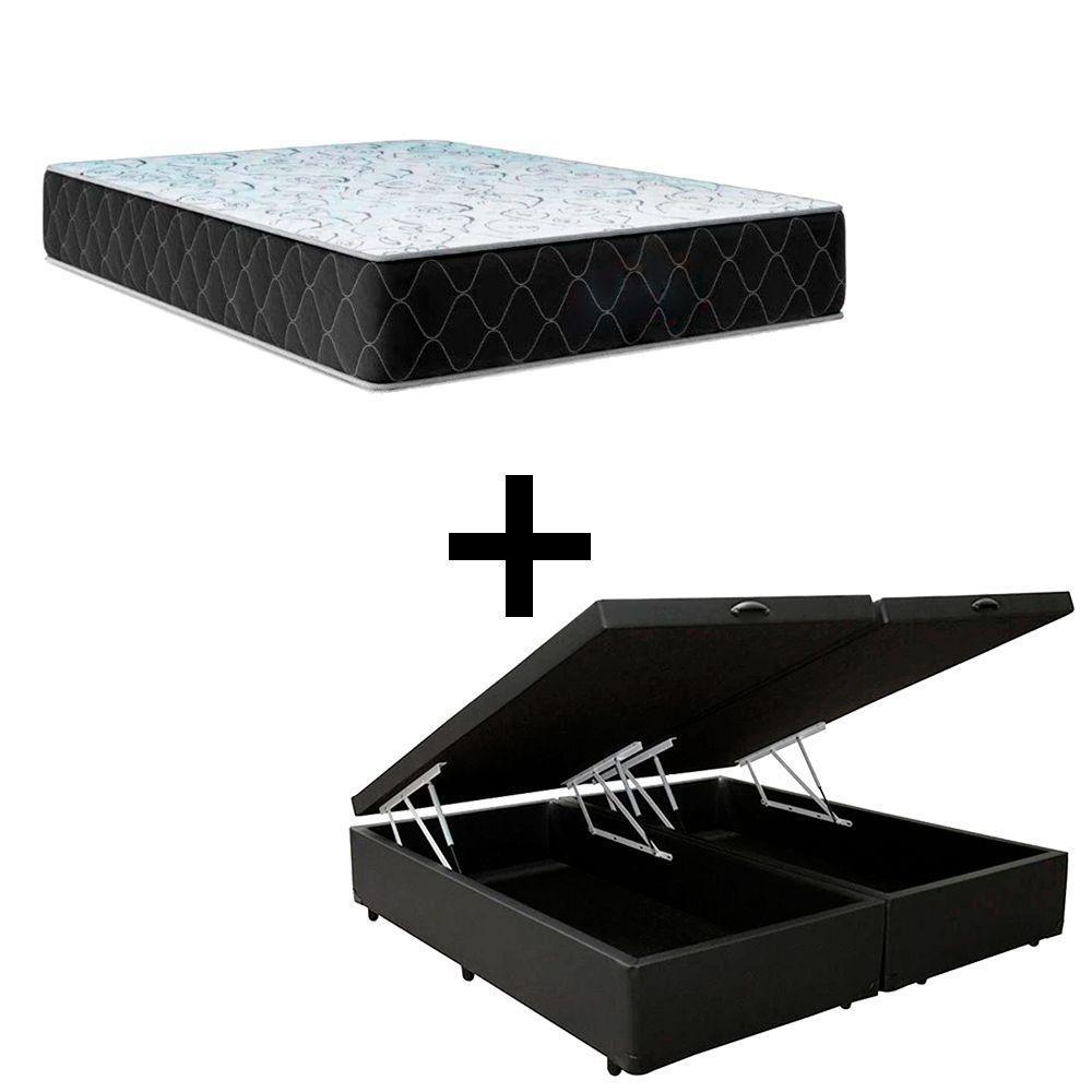 Cama Box Baú Queen 158 Tecido Sintético Preto Com Colchão Marrocos - Poliéster - Espuma D33 30cm - 1