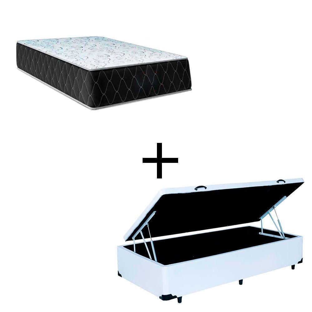 Cama Box Baú Solteiro 88 Tecido Sintético Branco Com Colchão Marrocos - Poliéster - Espuma D33 30cm - 1
