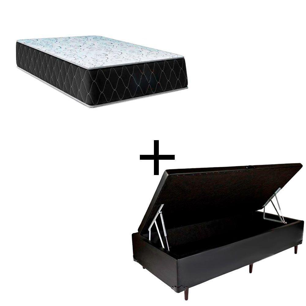 Cama Box Baú Solteiro 88 Tecido Sintético Preto Com Colchão Marrocos - Poliéster - Espuma D33 30cm - 1