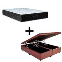 Cama Box Baú Queen 158 Tecido Sintético Marrom Com Colchão Marrocos - Poliéster - Espuma D33 30cm - 1
