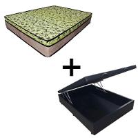 Cama Baú Casal 138 Tecido Sintético Preto Com Colchão De Espuma Tokio D33 Bege - 25x138x188cm - 1