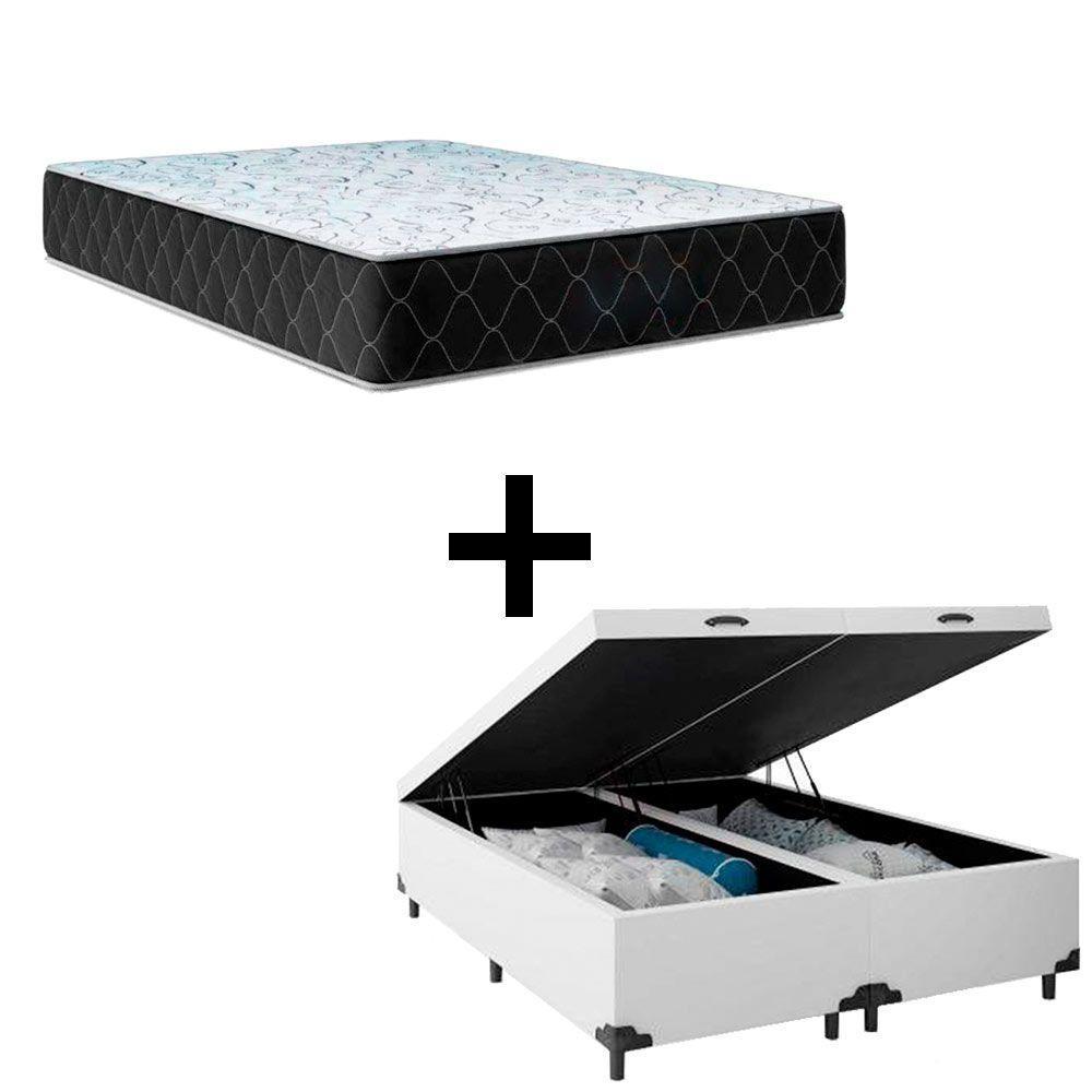 Cama Baú Casal 138 Bipartido Tecido Sintético Branco Com Colchão Marrocos - Poliéster - Espuma D33 30cm - 1