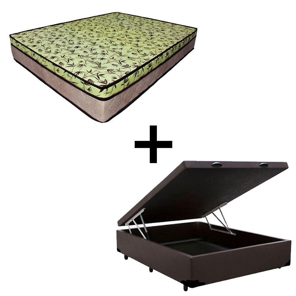 Cama Baú Casal 138 Tecido Sintético Marrom Com Colchão De Espuma Tokio D33 Bege - 25x138x188cm - 1