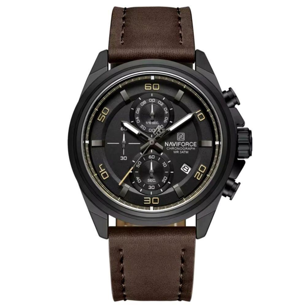 Relógio Masculino Pulseira De Couro Genuíno Com Cronógrafo De Quartzo Esportivo 30m Marrom - 1