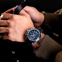 Relógio Masculino Pulseira De Couro Genuíno Com Cronógrafo De Quartzo Esportivo 30m Azul Prata - 3