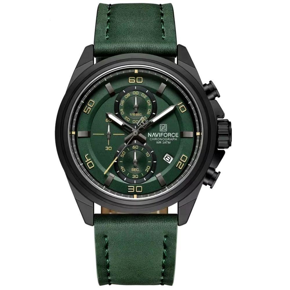 Relógio Masculino Pulseira De Couro Genuíno Com Cronógrafo De Quartzo Esportivo 30m Verde - 1
