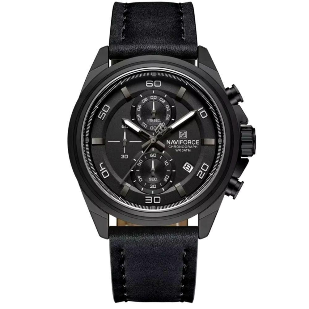 Relógio Masculino Pulseira De Couro Genuíno Com Cronógrafo De Quartzo Esportivo 30m Preto - 1