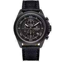 Relógio Masculino Pulseira De Couro Genuíno Com Cronógrafo De Quartzo Esportivo 30m Preto - 1