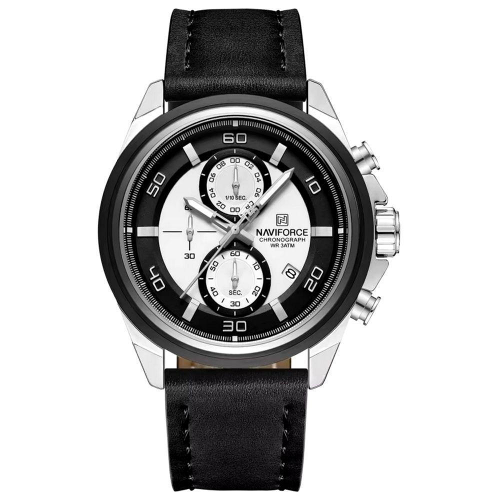 Relógio Masculino Pulseira De Couro Genuíno Com Cronógrafo De Quartzo Esportivo 30m Branco Prata - 1