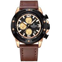 Relógio De Quartzo Masculino Multifuncional Com Cronógrafo à Prova D'água 3atm Marrom Dourado - 1