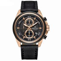 Relógio Masculino Pulseira De Couro Genuíno Com Cronógrafo De Quartzo Esportivo 30m Preto Rose - 1