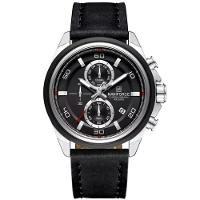 Relógio Masculino Pulseira De Couro Genuíno Com Cronógrafo De Quartzo Esportivo 30m Prata - 1