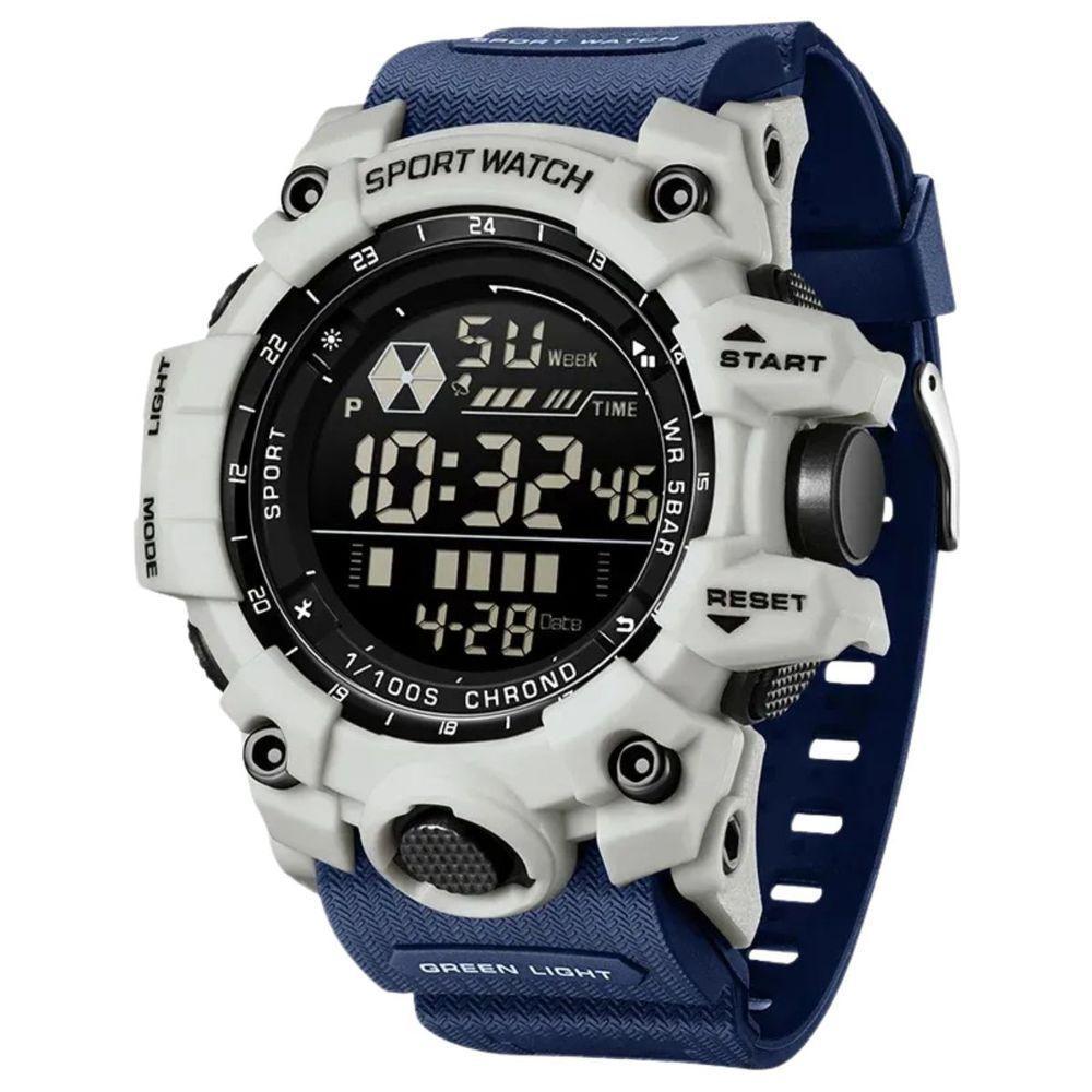 Relógio Eletrônico Masculino De Moda De Luxo Multifuncional 6229 Sanda Branco Azul - 1