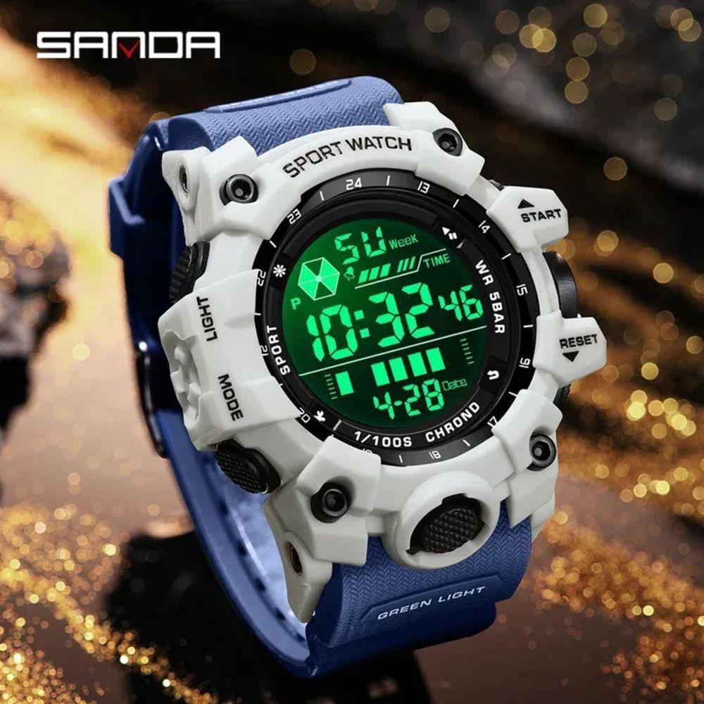 Relógio Eletrônico Masculino De Moda De Luxo Multifuncional 6229 Sanda Branco Azul - 4