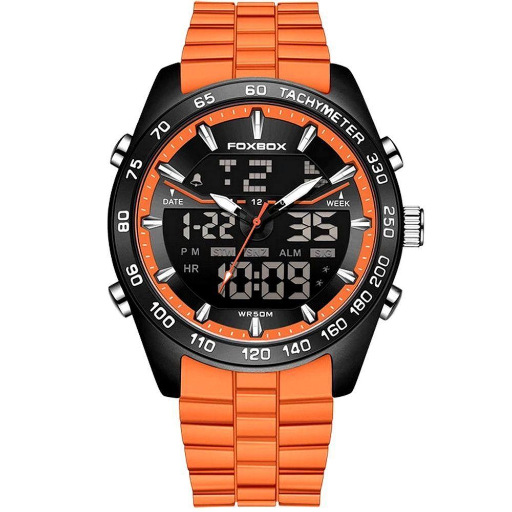 Relógio Quartzo Espotivo Com Cronógrafo á Prova D'água 5atm Laranja - 1
