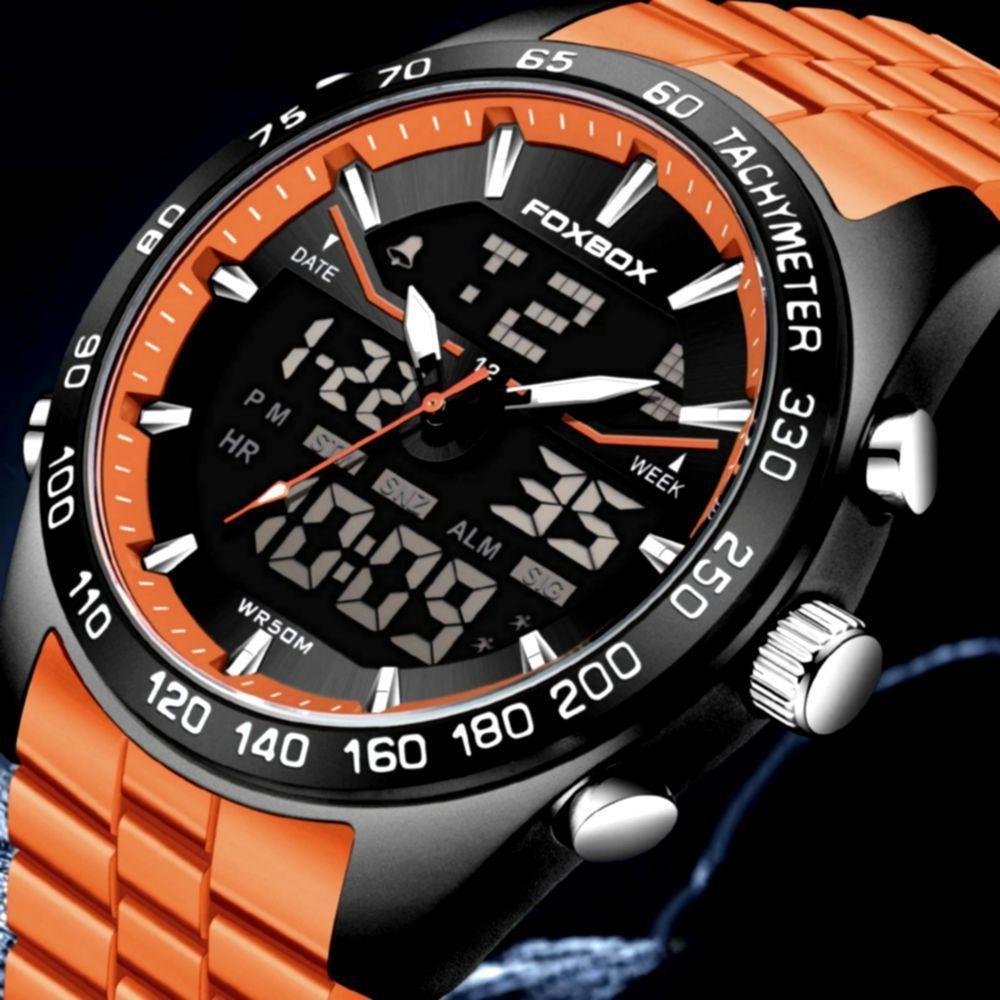 Relógio Quartzo Espotivo Com Cronógrafo á Prova D'água 5atm Laranja - 2